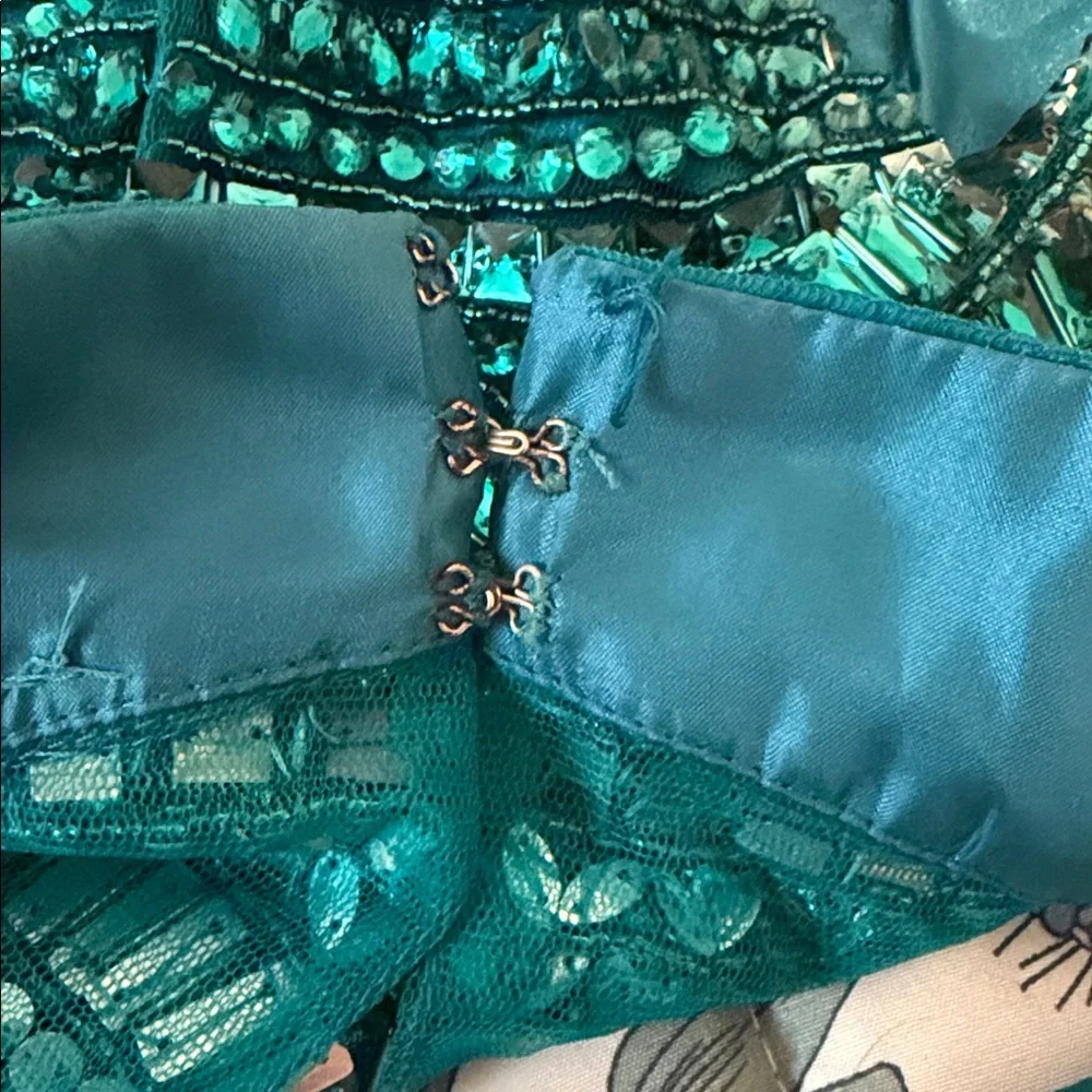 Sherri Hill 2piece teal formal dress w/ beaded top (read description for flaws!) - Picture 8 of 16